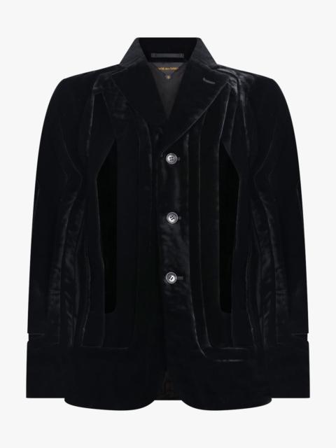 SINGLE BREAST VELVET CUT OUT PANEL JACKET | BLACK