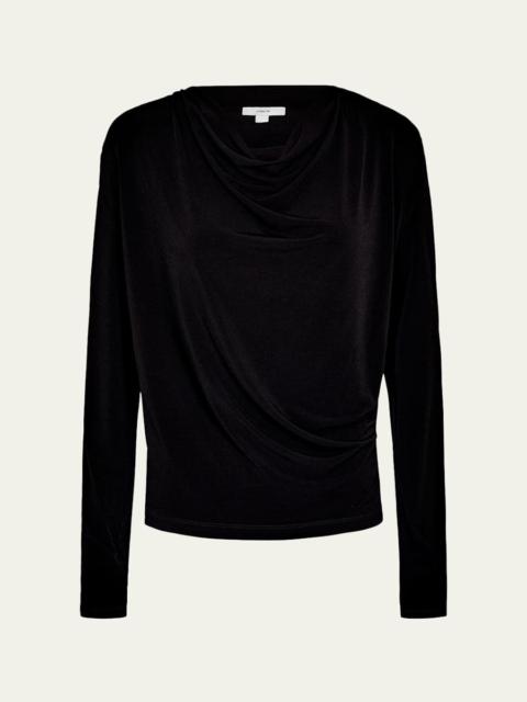 Matte Jersey Cowl-Neck Blouse