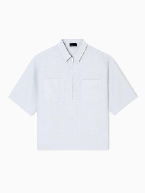 PURE LINEN SHIRT WITH PARTIAL ZIP