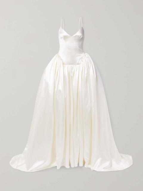 Nina pleated wool and silk-blend satin gown