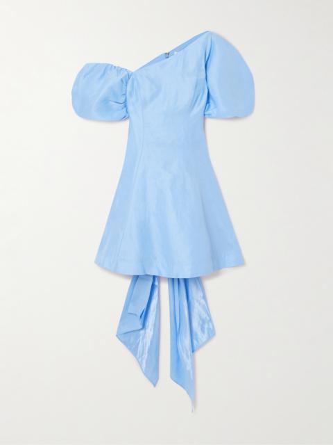 Arista Tulip Tie-detailed Asymmetric Linen-blend Mini Dress