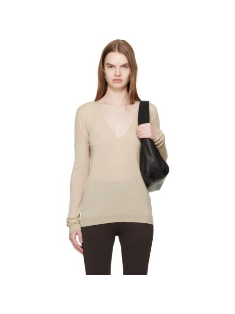 Khaki Temple V Neck Pull Sweater