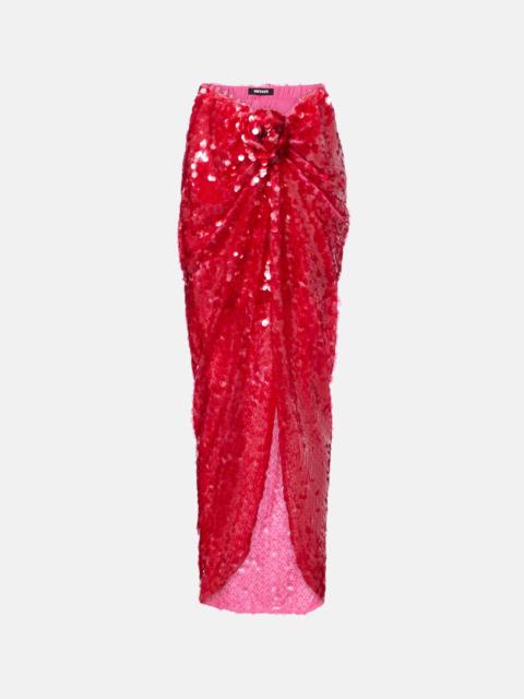 Asymmetric gathered sequined maxi skirt