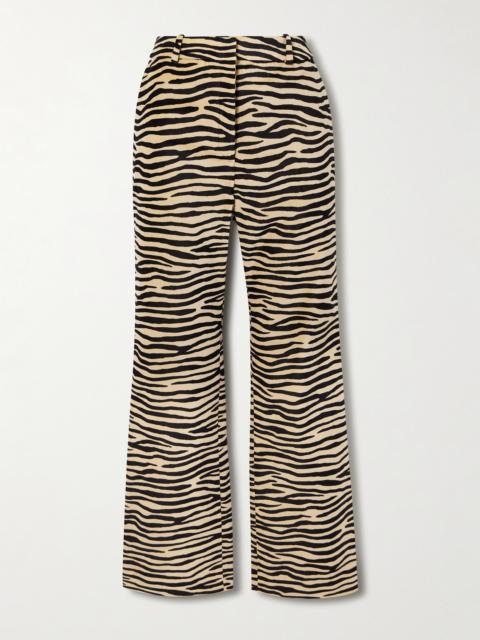 Straight-leg Zebra-print Cotton-blend Velvet Pants
