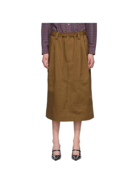 Brown Workwear Drawstring Denim Midi Skirt