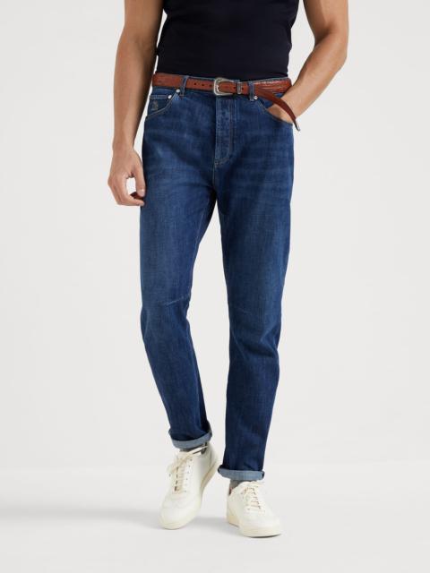 Lightweight denim leisure fit five-pocket trousers