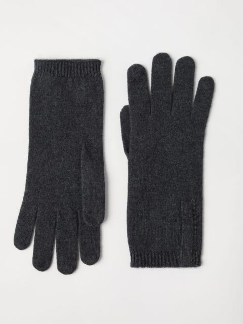 Cashmere knit gloves with monili