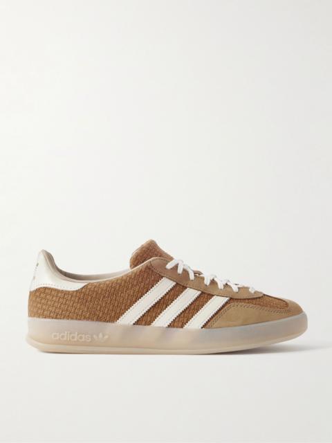 Gazelle Indoor Leather and Nubuck-Trimmed Basketweave Cotton Sneakers Brown