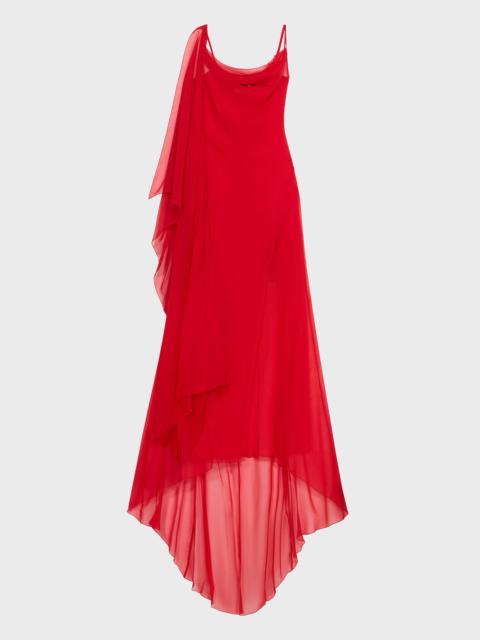 LONG GEORGETTE SILK DRESS WITH SLIT