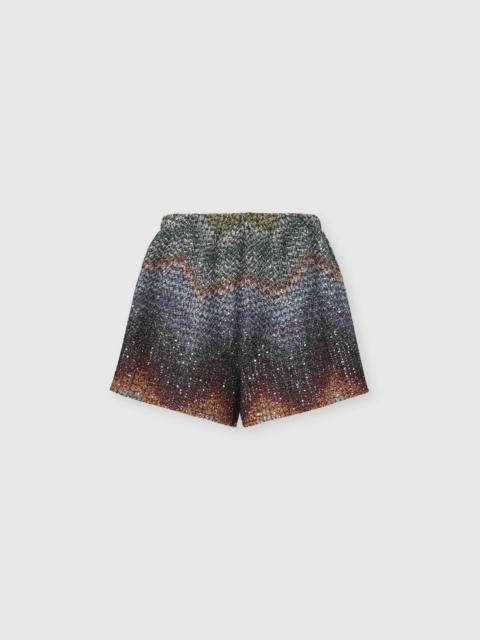 Mixed Viscose Lamé Shorts with Sequins