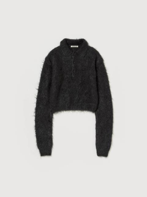 BRUSHED SUPER KID MOHAIR KNIT POLO