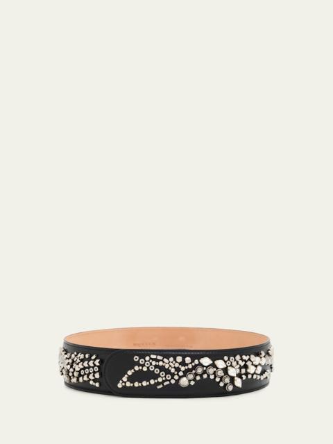 Sunflower Crystal Embroidered Leather Belt