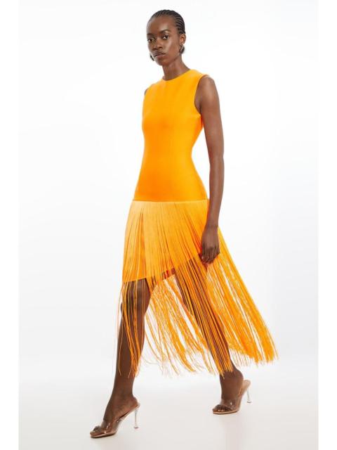 Figure Form Bandage Tassel Hem Knitted Dress