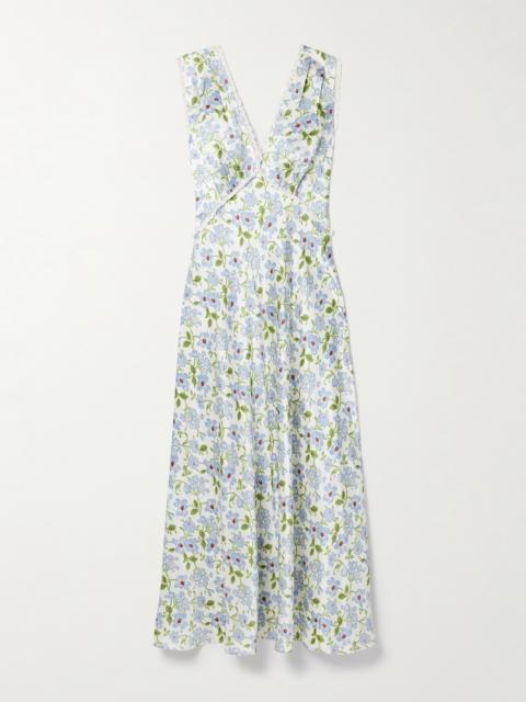 Tahlia Lace-trimmed Floral-print Silk-charmeuse Midi Dress