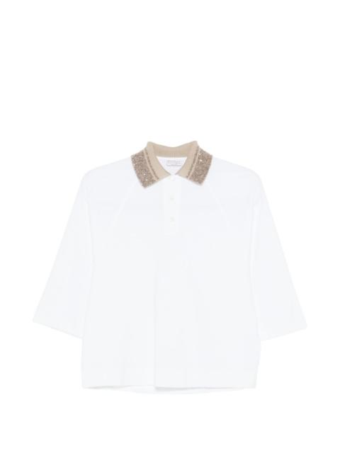 embellished-collar polo top