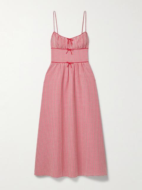 Belline Bow-detailed Gingham Recycled-seersucker Midi Dress
