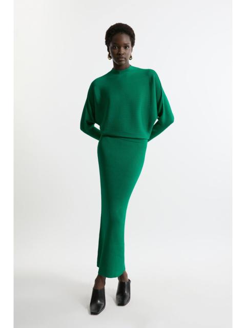 Slinky Drape Knit Bat Wing Pencil Midi Dress