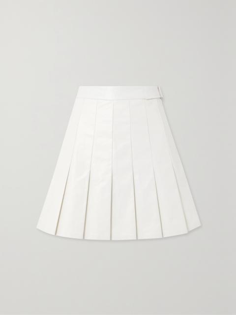 Pleated Coated Cotton-blend Mini Skirt