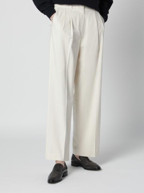 Ivory double-pleat trousers in cotton blend