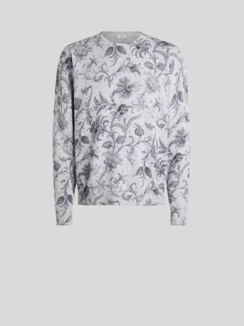 COTTON-BLEND SWEATER WITH FLORAL MOTIF