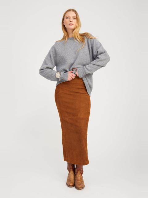 DARK COGNAC SUEDE MAXI TUBE SKIRT