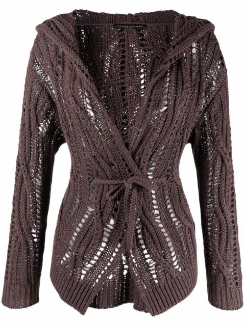 sequin cable-knit hooded cardigan