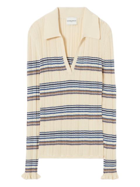striped ruffled polo top