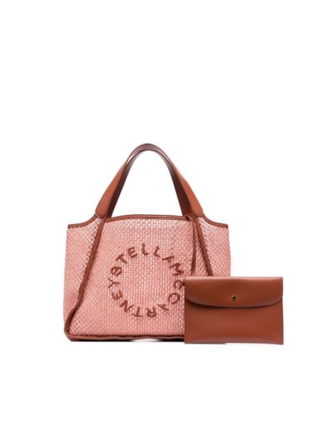 embroidered-logo woven tote bag