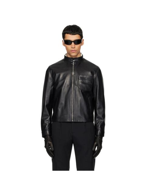 Black Snake Trim Leather Jacket