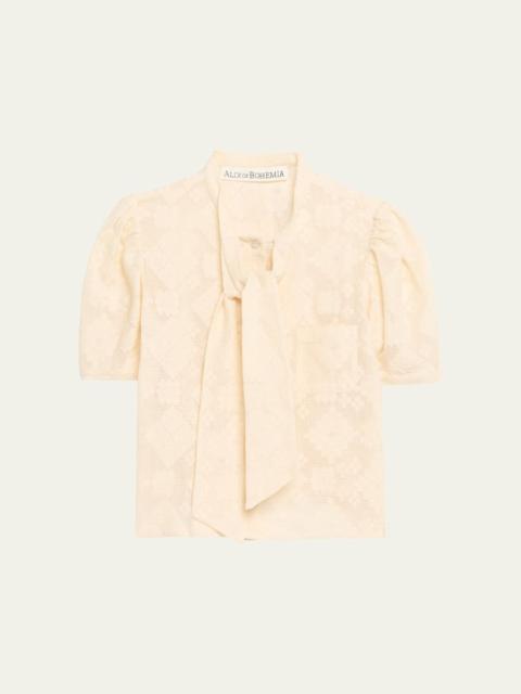 Chance Eyelet Tie-Neck Top