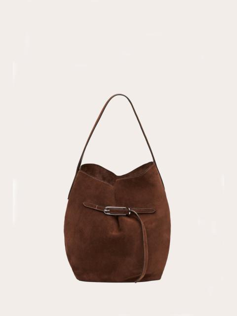 BELTED BUCKET BAG LARGE DARK BROWN SUEDE