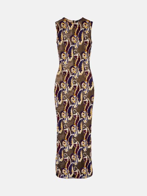 Paisley semi-sheer midi dress