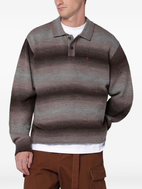 gradient-striped polo-collar sweater