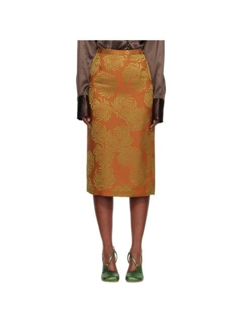 Orange & Gold Double Dye Jacquard Midi Skirt