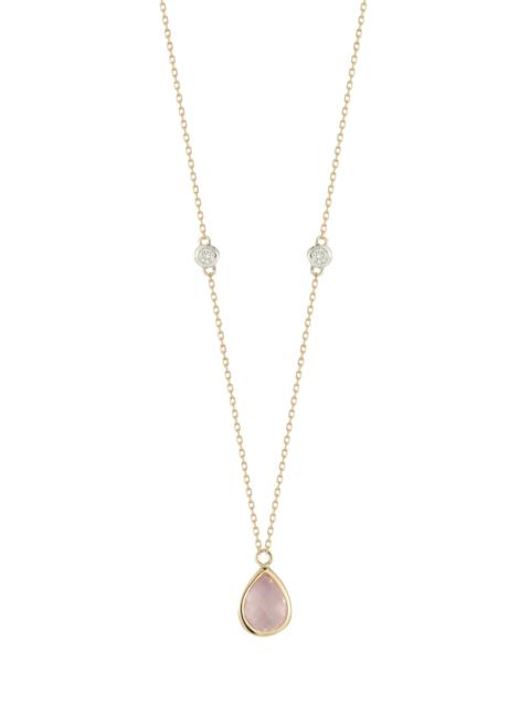 14K Yellow Gold Topaz, Diamond Necklace pink