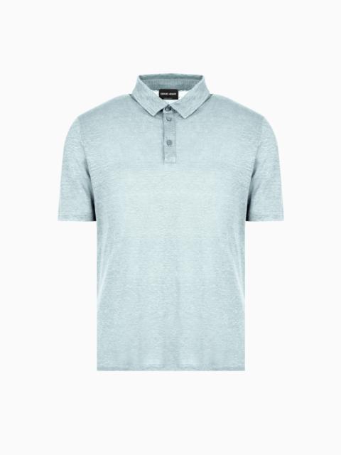 Short-sleeved polo shirt in pure linen jersey