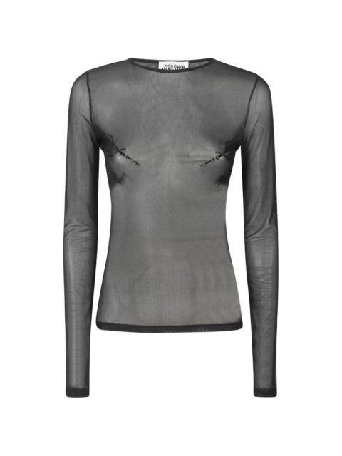 sequin-embroidered mesh top