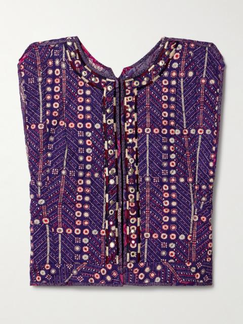 Cerza Quilted Embellished Printed Cotton Vest