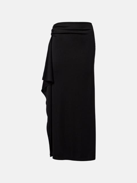 Asymmetric draped jersey maxi skirt