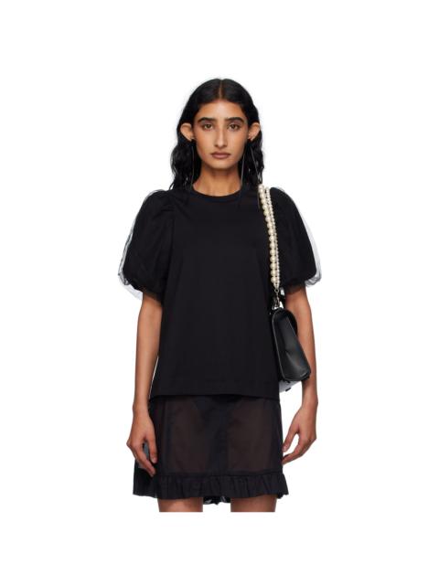 Black Tulle Overlay Puff Sleeve T-shirt