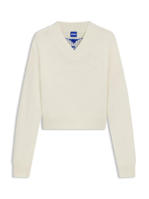 V-NECK SWEATER WITH REAR HAPPY HUGO HEART