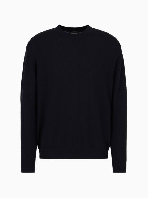 Mock-neck jumper in virgin wool with a micro-textured weave