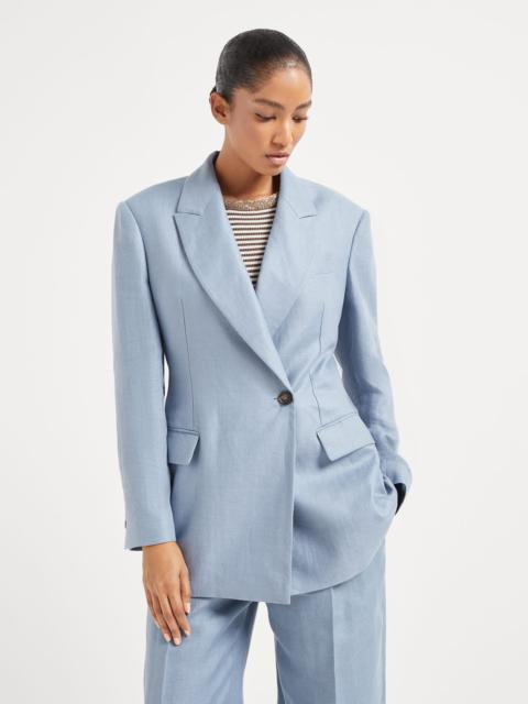 Dyed hemp and linen gabardine blazer with monili