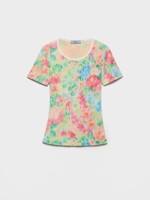 Printed ribbed knit cotton T-shirt