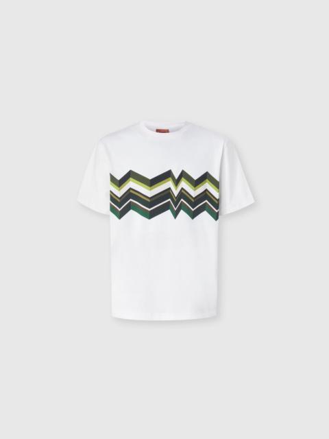 Crew-neck cotton T-shirt with irregular zigzag print