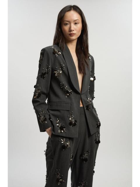 Petite Cluster Sequin & Crystal Embellished Tailored Single Breast Blazer