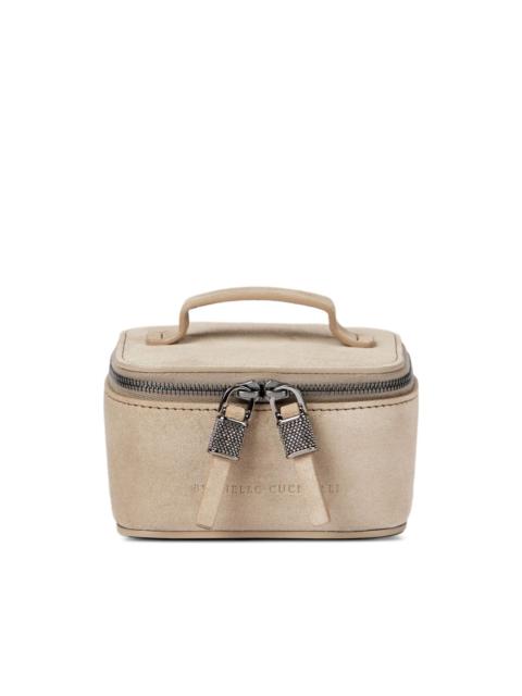 suede small jewelry box with shiny zipper pull