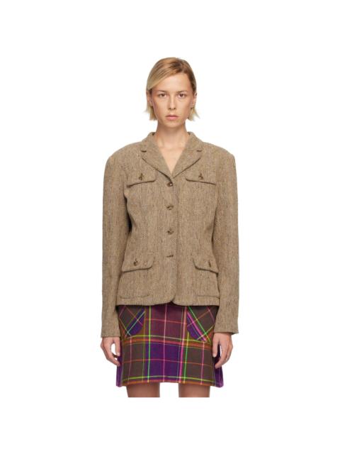 Beige Herringbone Blazer