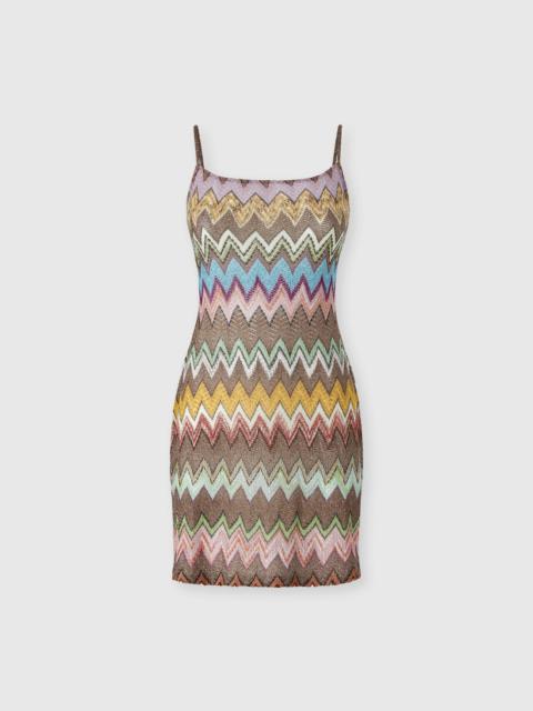 Mini cover-up dress in lamé viscose with macro zigzag pattern