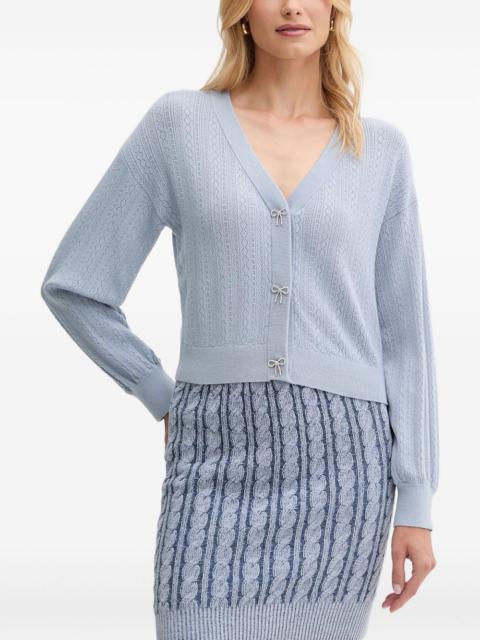 bow-buttons pointelle-knit cardigan